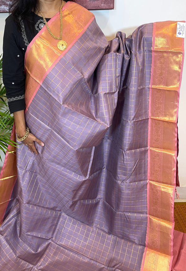 Lavender and Pink Korvai Kanjivaram Silk Saree