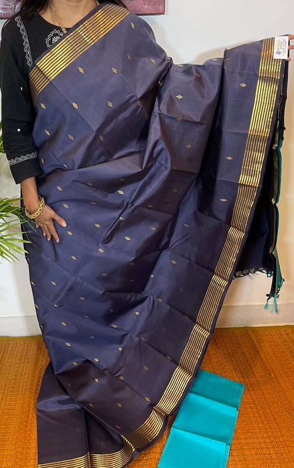 Blue and Teal Blue Kanjivaram Silk Saree