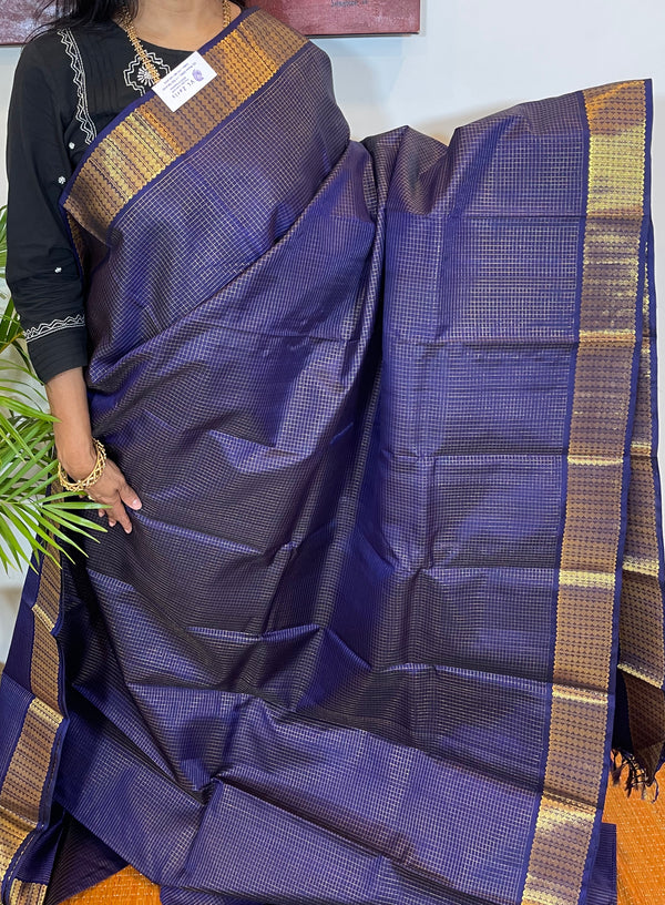 Blue Kanjivaram Zari Checkered Handwoven Saree