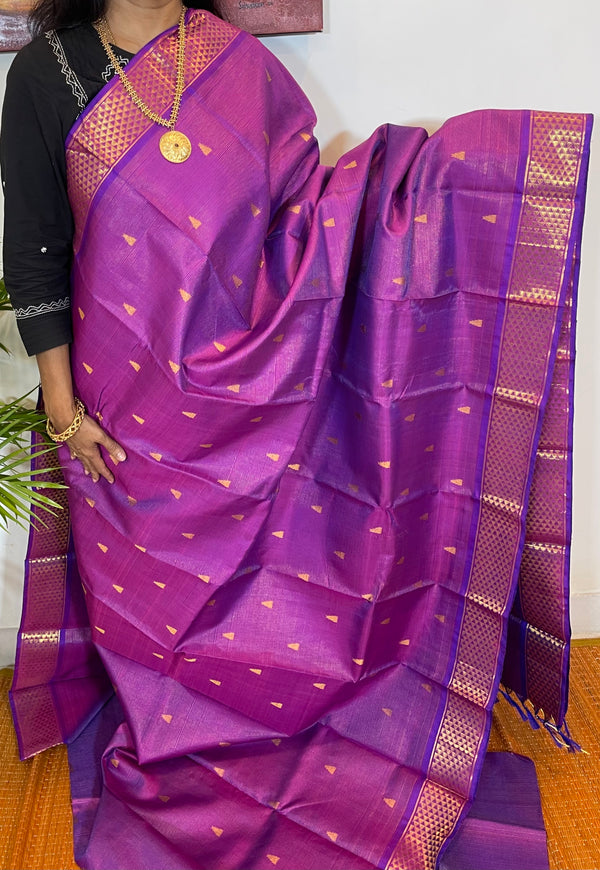 Purple Vairaoosi Handwoven Kanjivaram Silk Saree with Madam Border