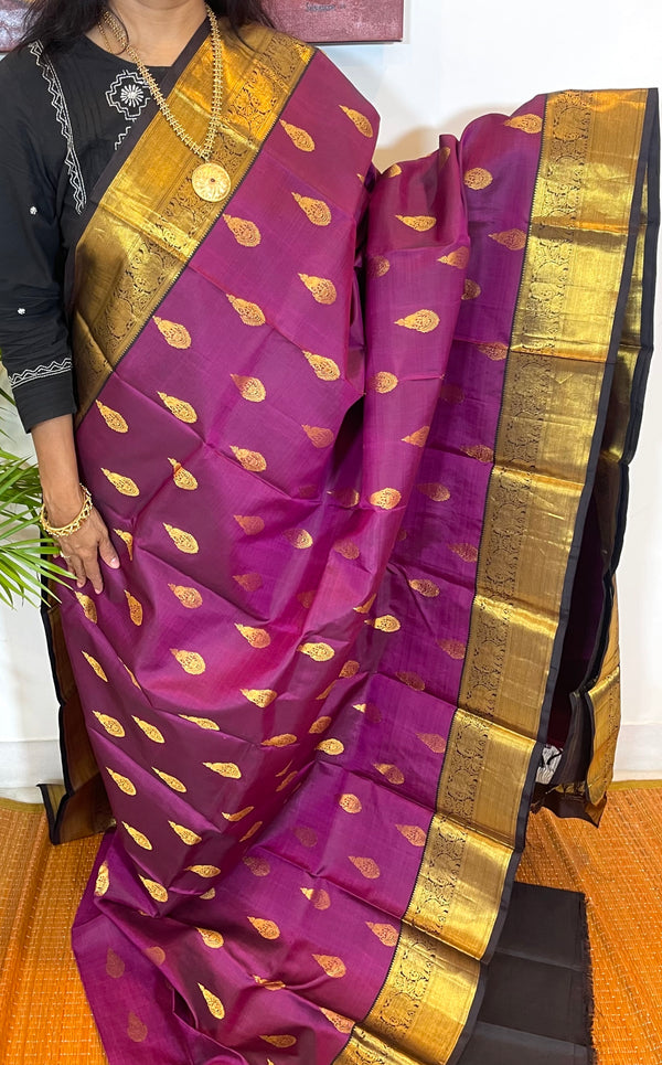 Magenta and Deep Dark Purple Kanjivaram Silk Saree