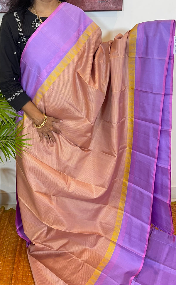 Yellow and Lavender Checkered Kanjivaram Silk Saree