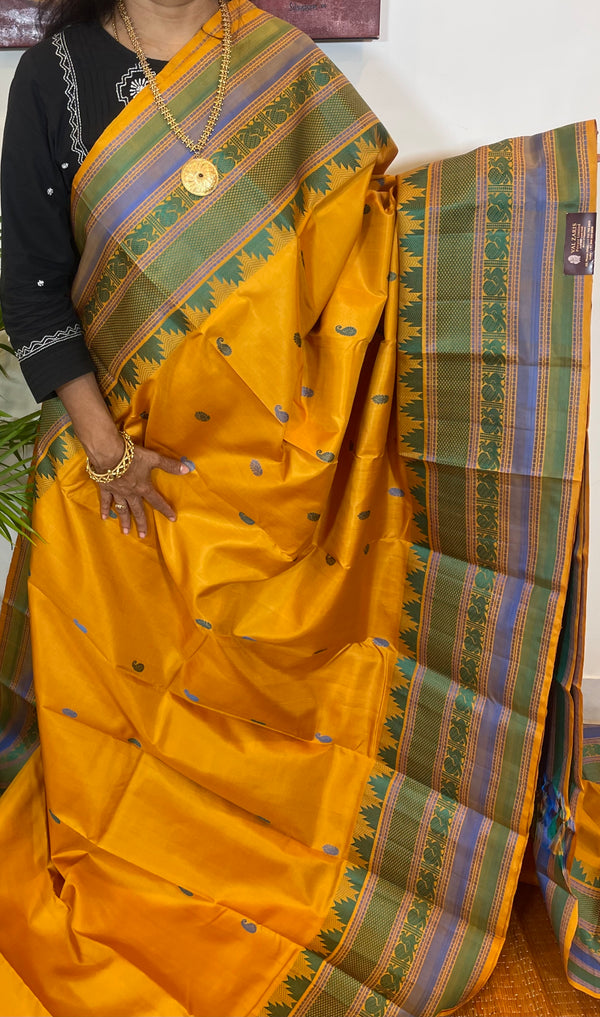 Mango Yellow and Greenish Blue  Korvai Kanjivaram  Silk Saree