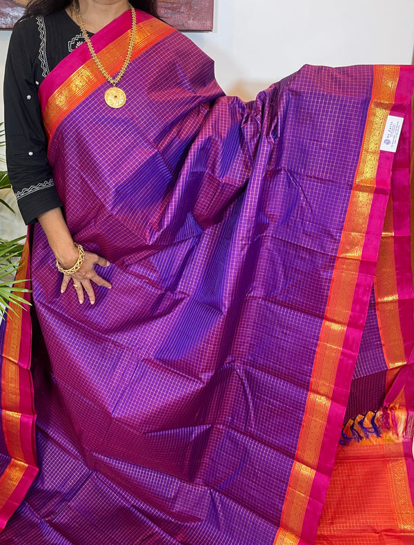 Purple and Orange Muthukattam Kanjivaram Silk Saree