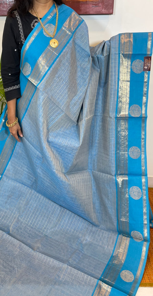 Blue and Blue Silk Cotton Saree