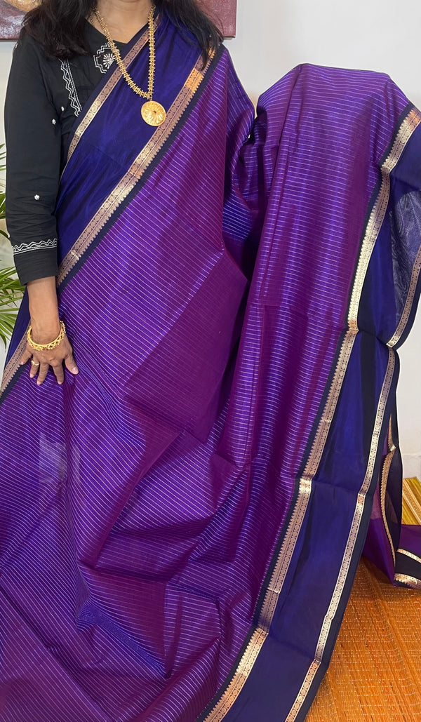 Purple and Blue Vairaoosi Silk Cotton Saree