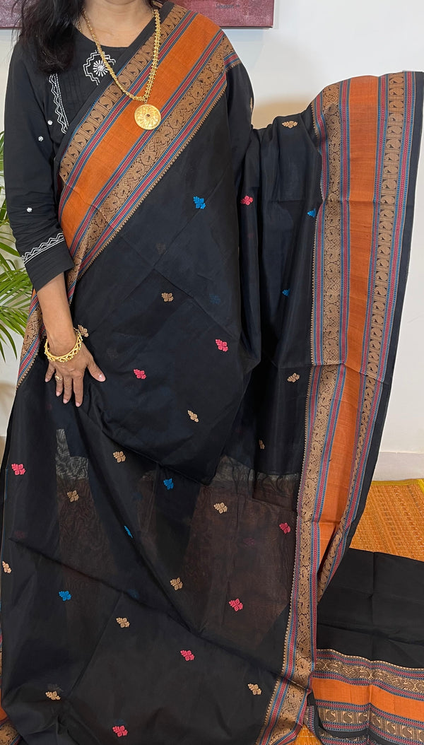 Black  and Rettai Pettu Border Cotton Saree