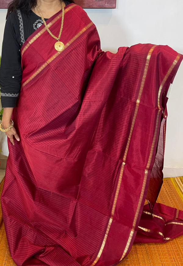 Maroon Vairoosi with Red Border Kanjivaram Silk Cotton Saree