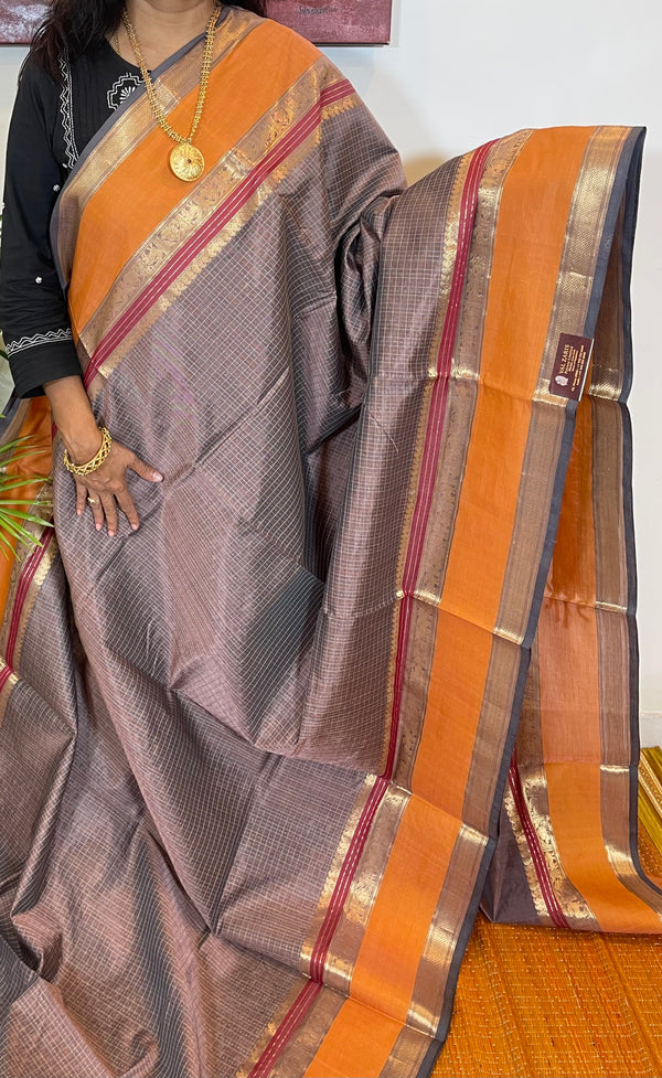 Brown and Orange Silk Cotton Saree - 1 Lakh buttas