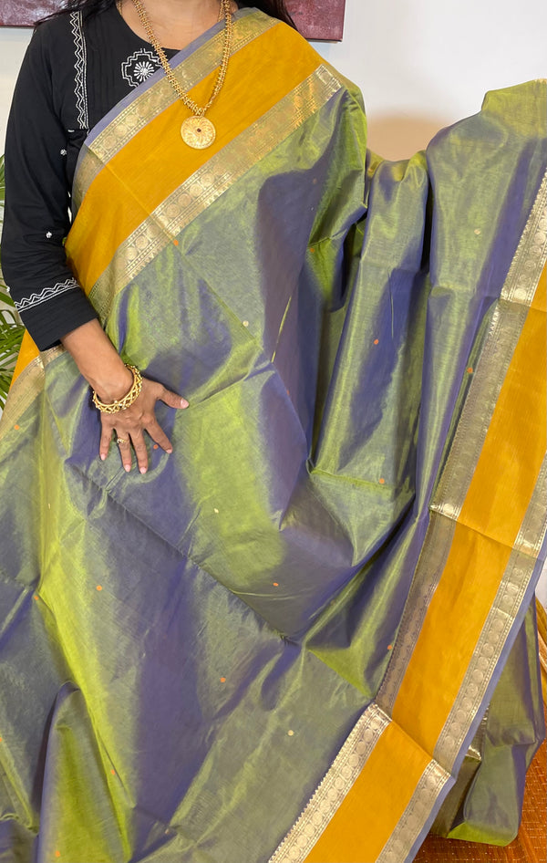 Green and Mustard Silk Cotton Saree