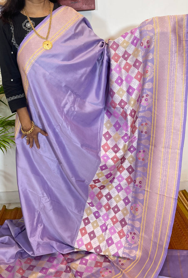 Light Lavender Rangkaat Katan Silk Banaras Saree