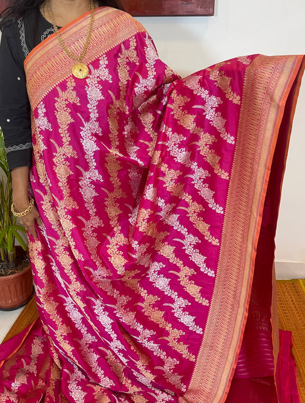 Pink Leheriya Vintage Katan Silk Handloom Banaras Saree