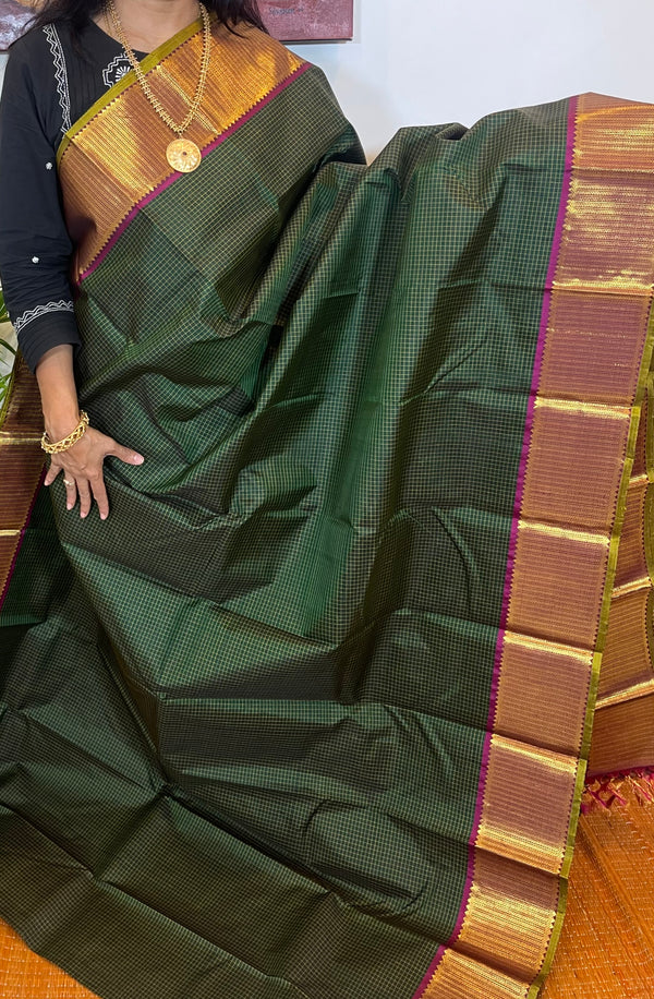 Green and Magenta Purple Kanjivaram Silk Saree