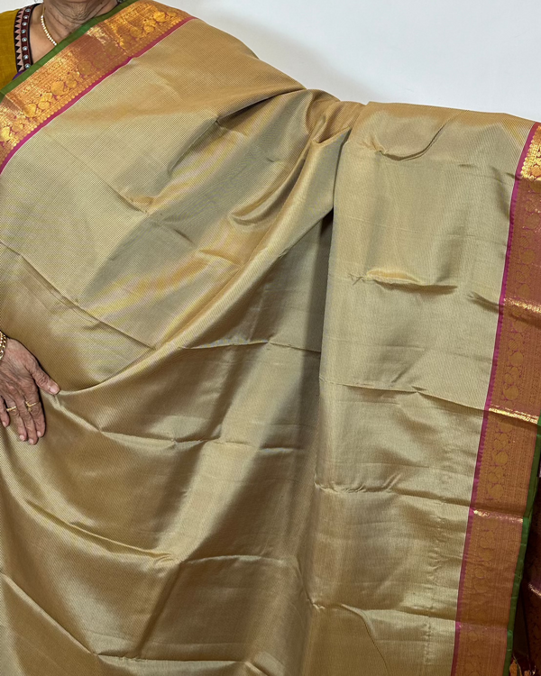 Taupe, Green and Pink Kanjivaram Silk Saree