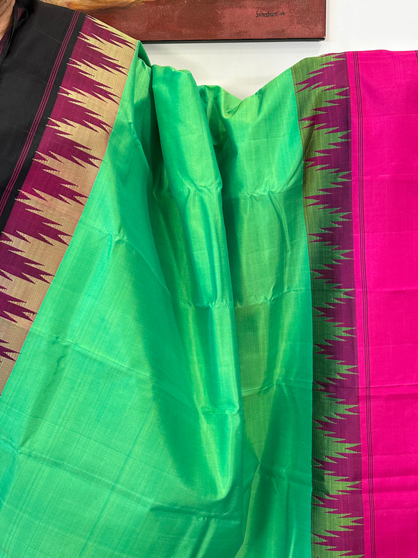 Green Black and Majenta Double Korvai Kanjivaram Silk Saree