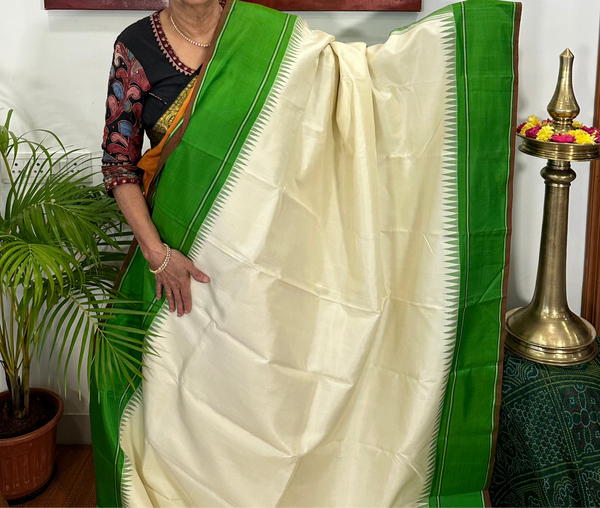 Half White and Green Korvai Kanjivaram Silk Saree