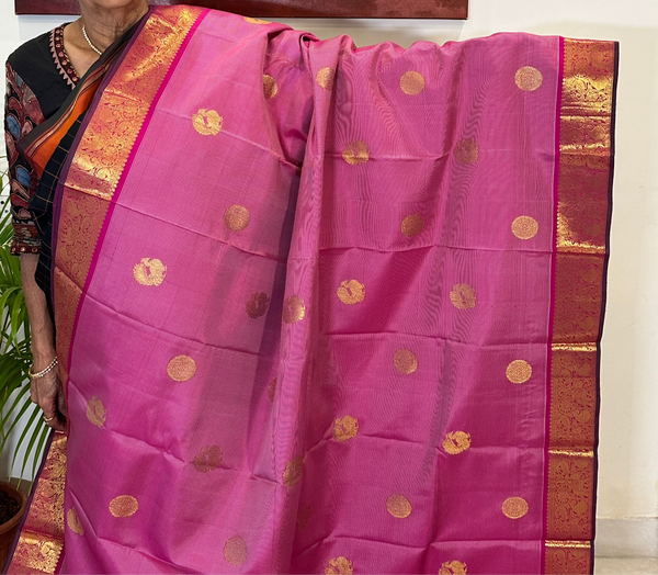 Lotus Pink and Pink Kanjivaram Silk Saree