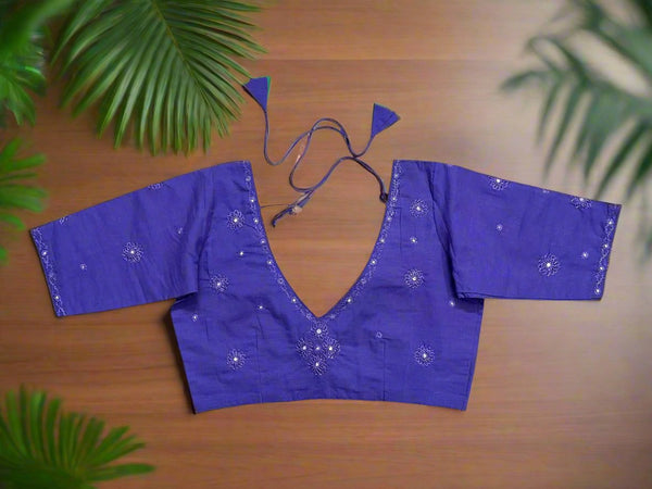 Lavender Mangalagiri Cotton Blouse with Kasuti Embroidery - Size 34, 36, 38