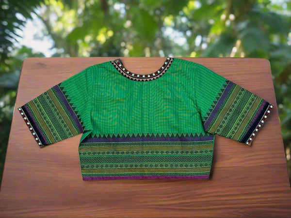 Green Mangalagiri  Handcrafted Cotton Blouse