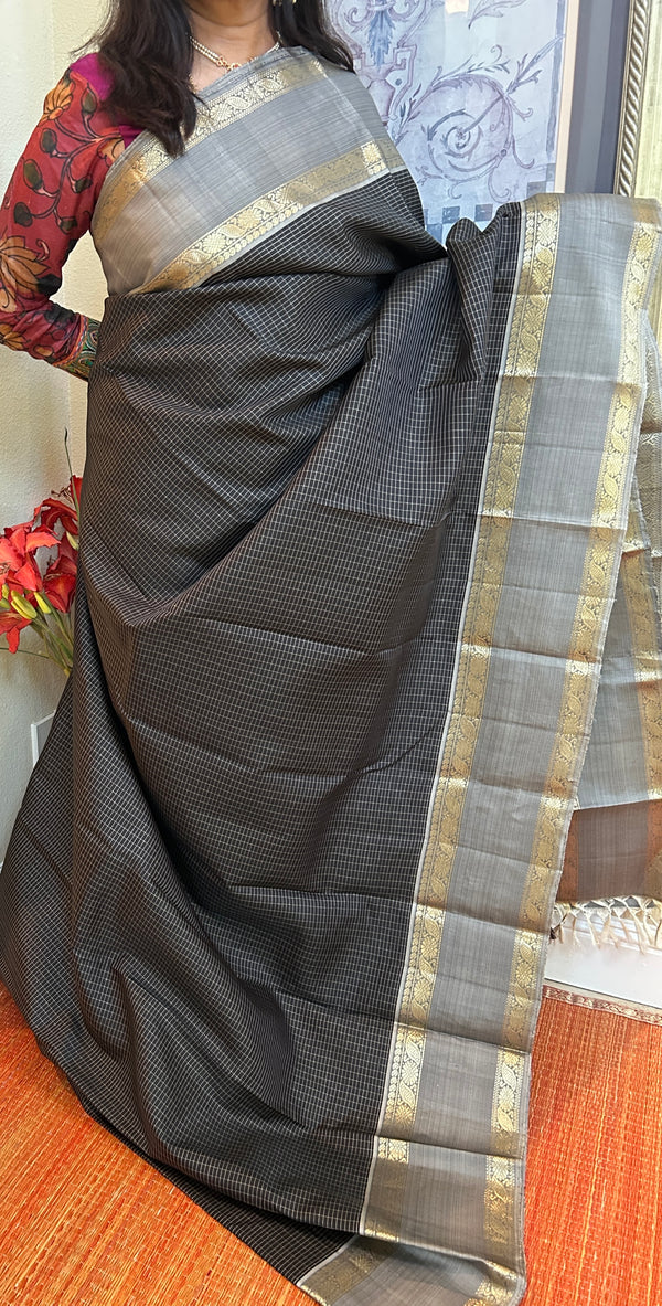 Black and Grey Vintage Kanjivaram Silk Saree
