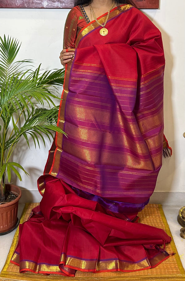 Red and Purple Kanjivaram Silk Saree