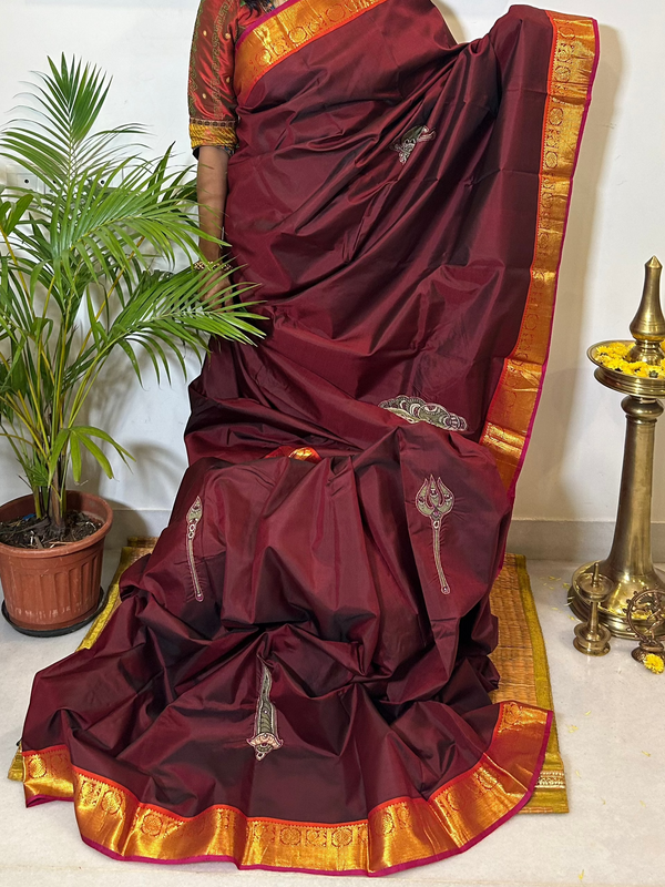 Maroon and Orange Devi Kanjivaram Silk Saree