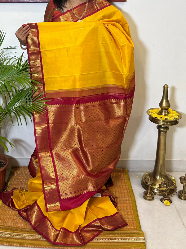 Yellow and Red Korvai Kanjivaram Silk Saree