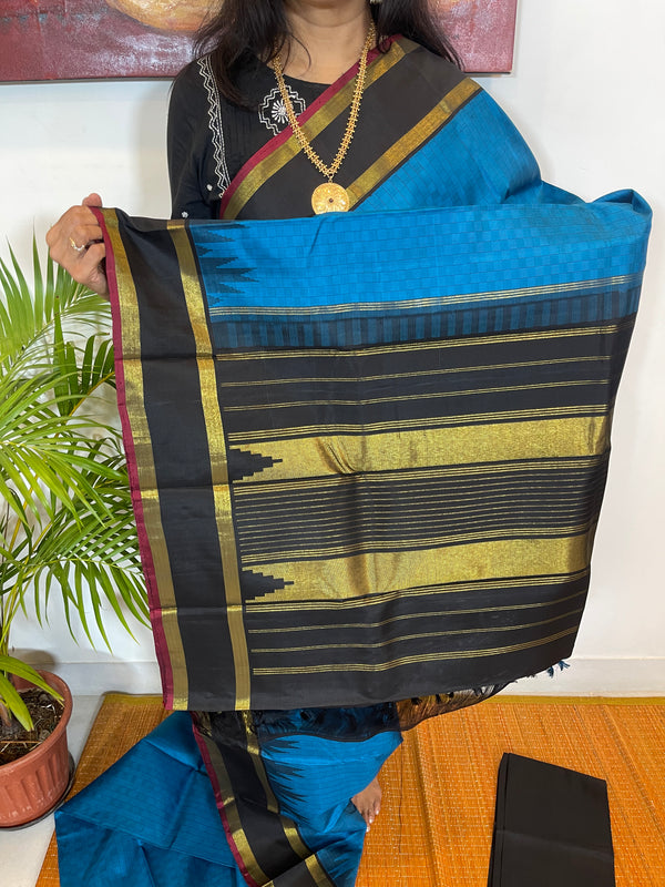 Blue and Black Vintage Pai Madi Korvai Kanjivaram Silk Saree