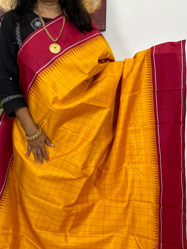 Yellow and Red Korvai Kanjivaram Silk Saree