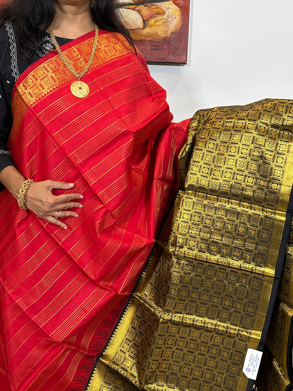 Red and Black Kanjivaram Silk Saree