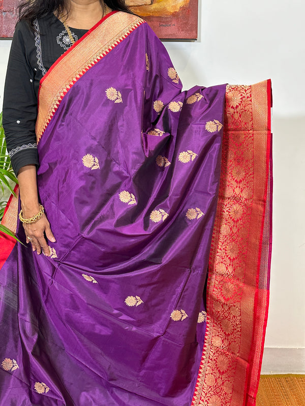 Magenta Purple Handloom Banarasi Katan Silk Saree
