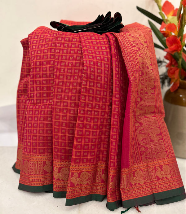 Red with 20000 Floral Motifs Kanjivaram Cotton Saree