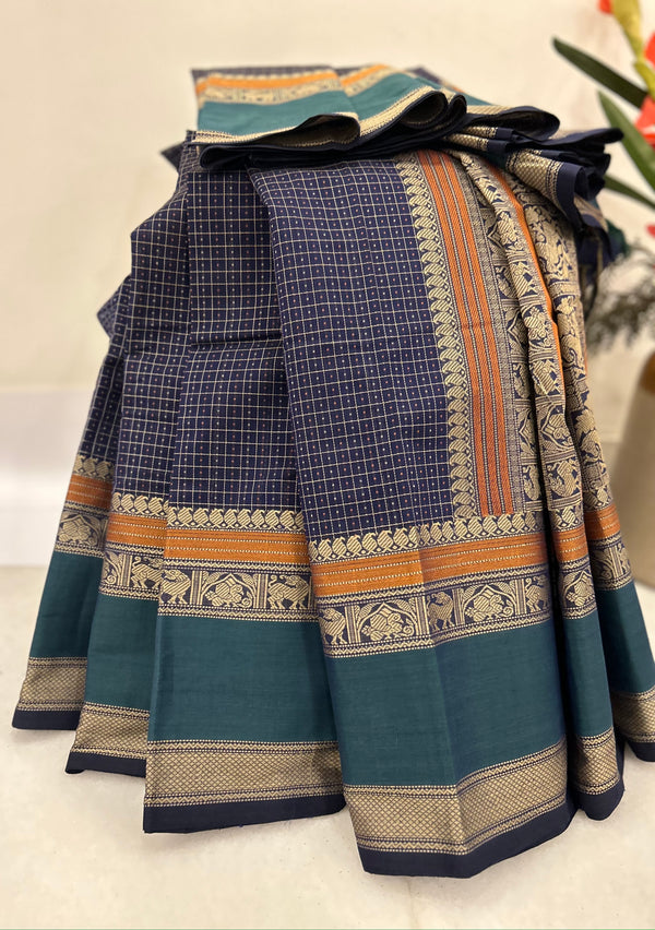 Blue with Lakshadeepam (1,00,000 Motifs) Kanjivaram Cotton Saree