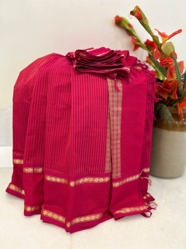 Red Vairoosi with Pink Border Kanjivaram Silk Cotton Saree