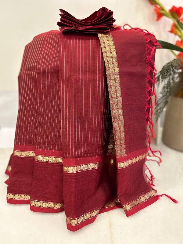 Maroon Vairoosi with Red Border Kanjivaram Silk Cotton Saree