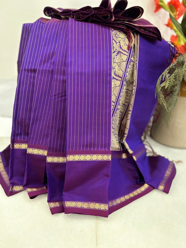 Purple Vairoosi with Brown Border Kanjivaram Silk Cotton Saree