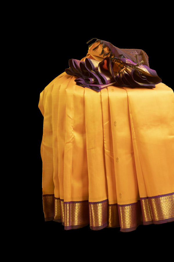 Mango Yellow and Purple  Kanjivaram Silk Saree