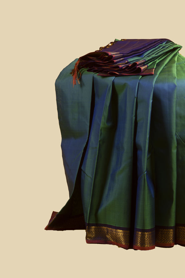 Peacock Green and Blue Kanjivaram Silk Saree