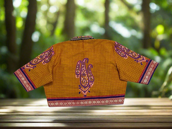 Mustard Podi Kattam  handcrafted Cotton Blouse  - Sizes 38, 40, 42