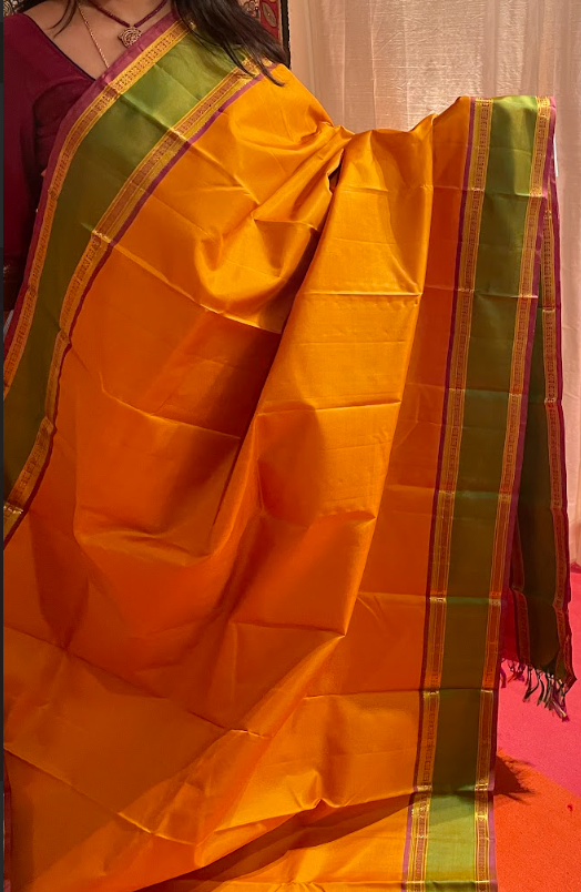 Mustard Yellow & Onion Pink Kanjivaram Silk Saree