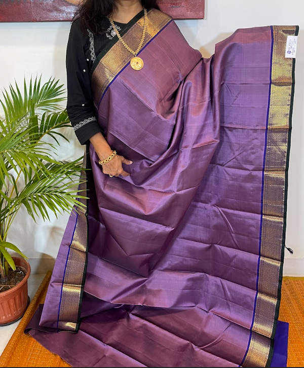 Lavender and Blue Hand Woven Kanjivaram Silk Saree