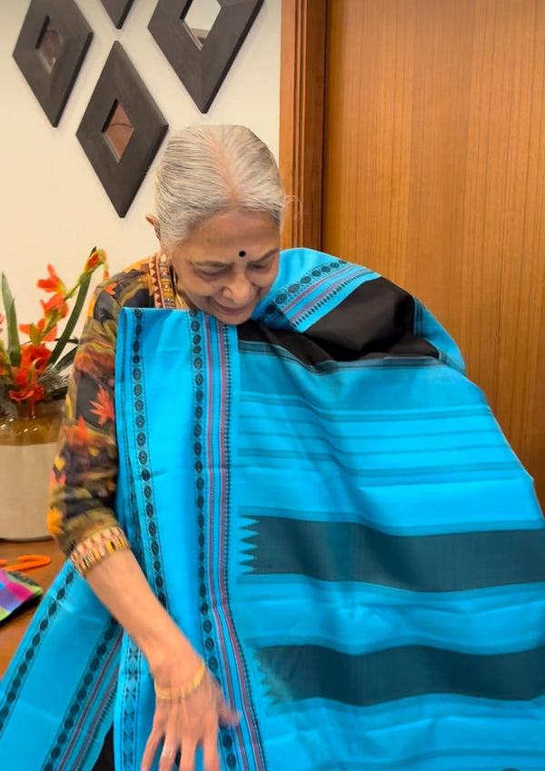 Black with Blue Border Kanjivaram Silk Saree