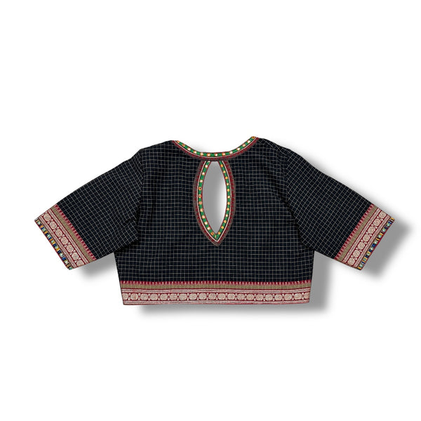 Black Cotton Blouse with Tiny Checks