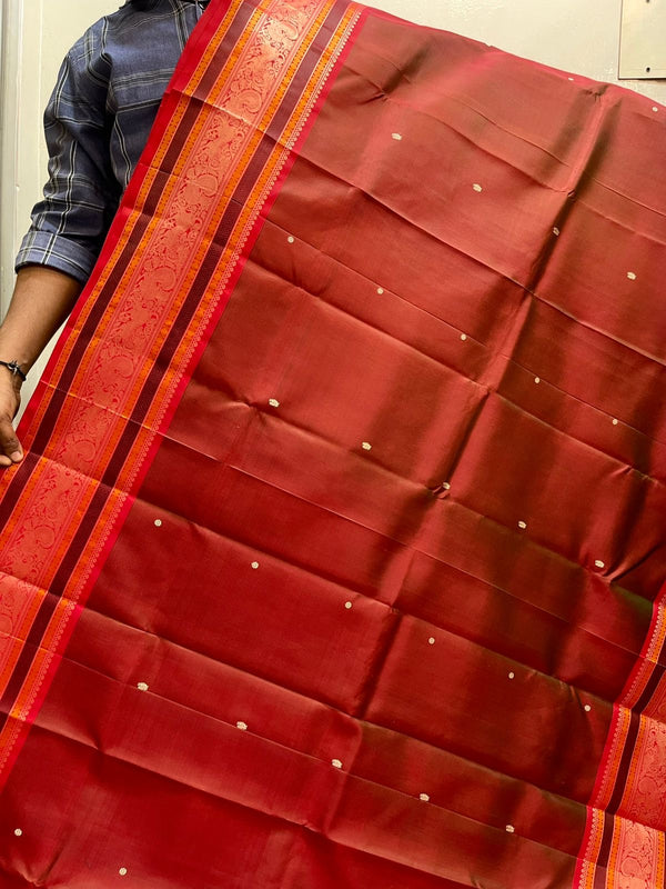 Maroon on Red Navanari Kunjaram Handwoven Kanjivaram Silk Saree