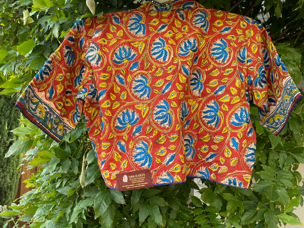 Orange Blouse with Yellow Leaves and Blue Petals - Size 40