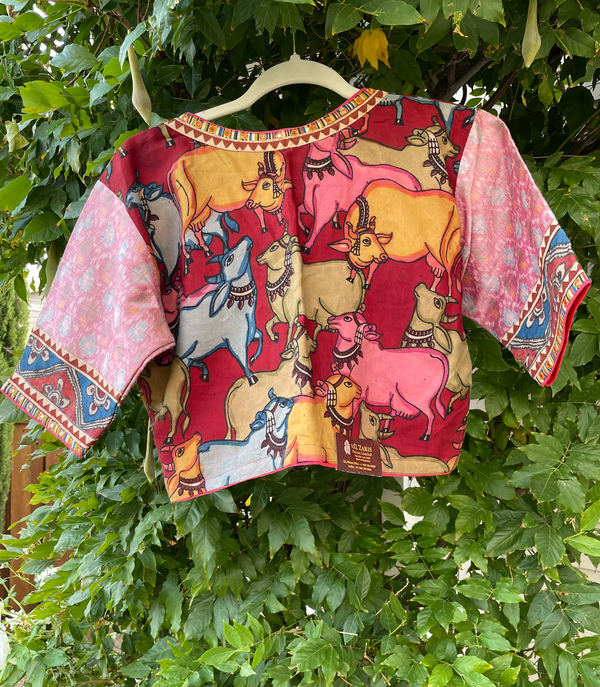 Brick Red Blouse with Cow Motifs - Size 38