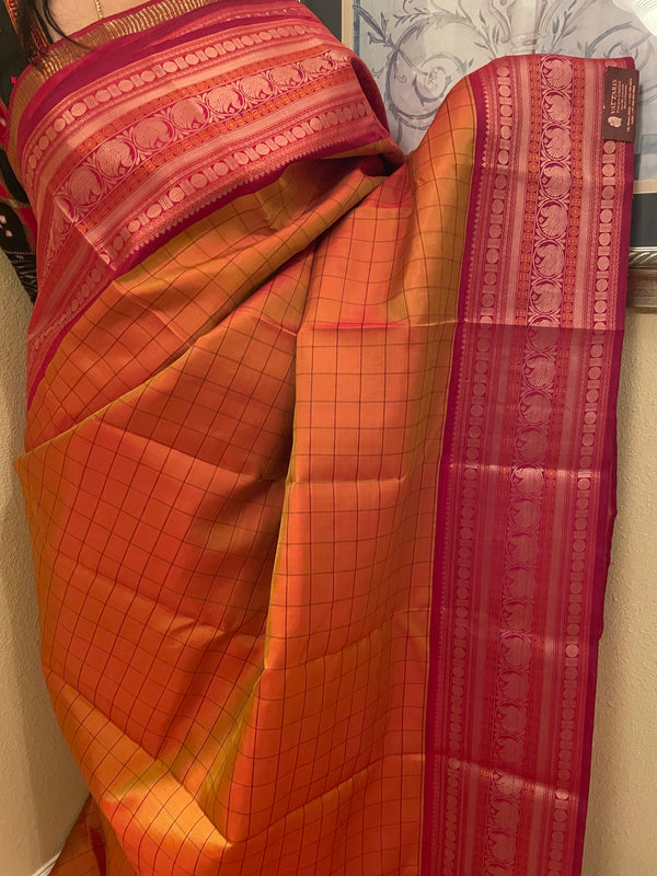 Mango Kanjivaram Silk Saree with Sorgavasal Pallu